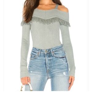 Tularosa Off-Shoulder Sweater w/ Frida front and back in Soft Sage